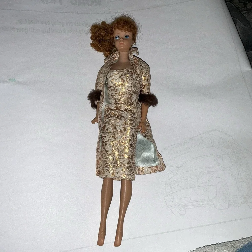 Vintage 1962 60s Barbie Evening Splendor Rare Collectible Gold Dress Jacket Fur
